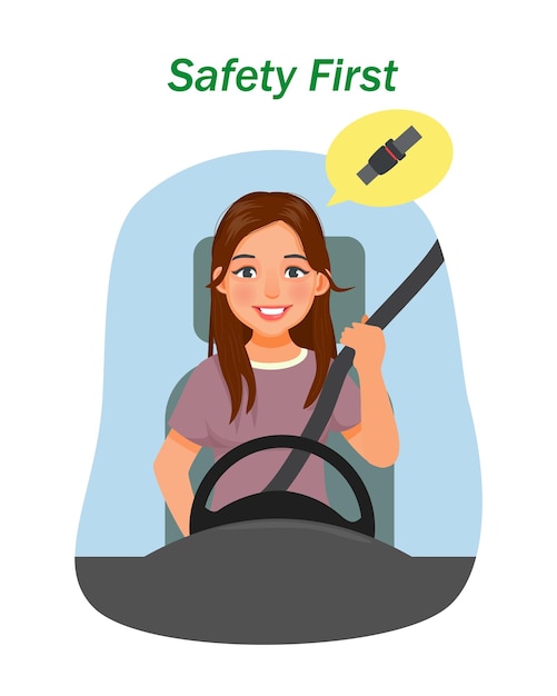 Beautiful young woman fastening car seat belt before driving for safety first