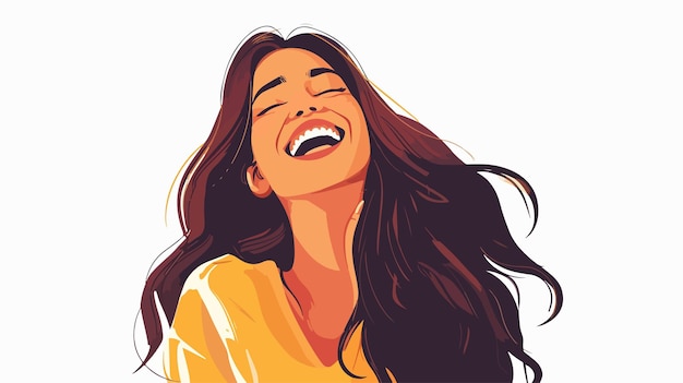 Vector beautiful young woman laughing portrait in flat style