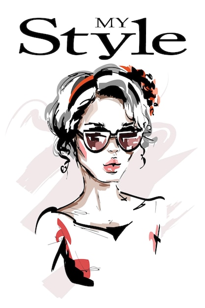 Beautiful young woman in sunglasses illustration