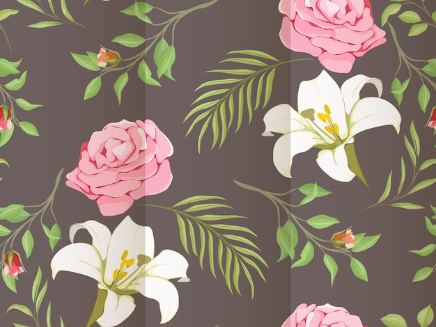 Beautifull Seamless Pattern Lily and Rose Floral Template