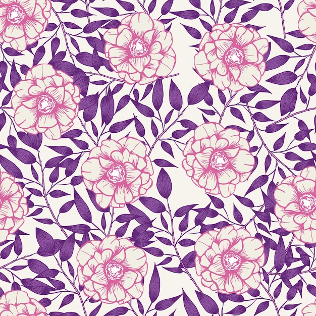 Beautifull tropical flowers and leaves repeat pattern design