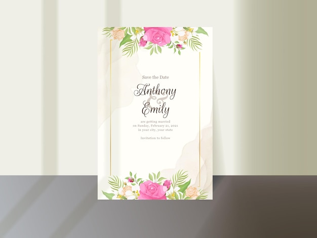 Beautifull Wedding Invitation Card Floral Template