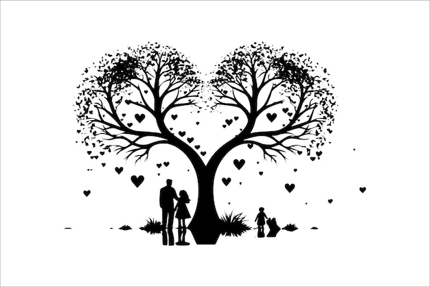 Beautifully Love tree silhouette Valentine Silhouette and love vector