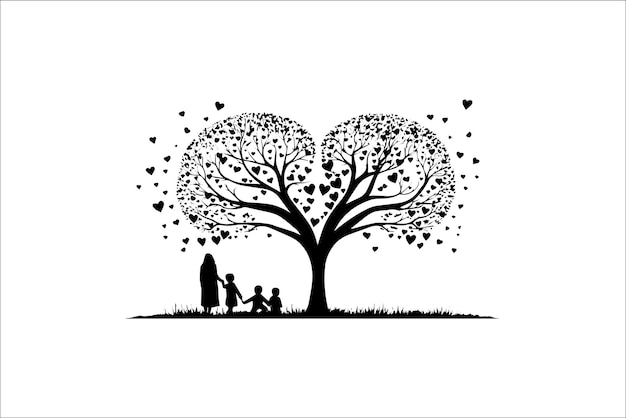 Beautifully Love tree silhouette Valentine Silhouette and love vector