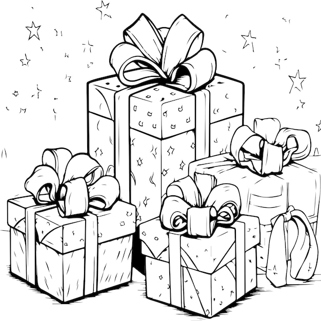 Vector beautifully wrapped gifts coloring page