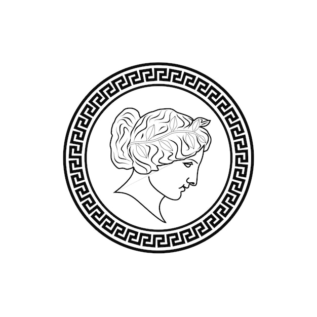 beauty ancient goddess greece greek style logo outline icon coin vector illustration design