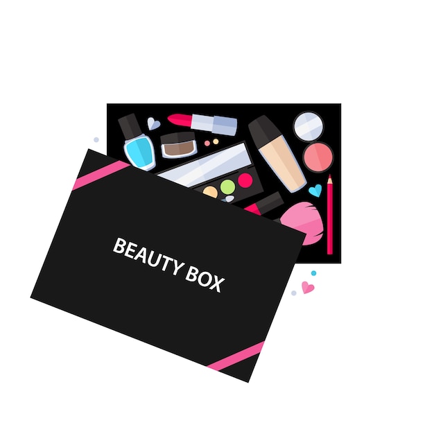 Beauty box cosmetics service  illustration. Make up beauty accessories .