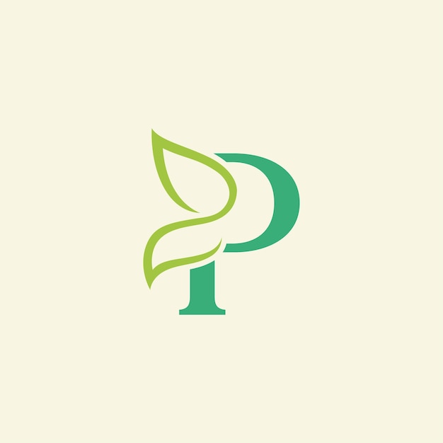 beauty butterfly green natural logo design letter P