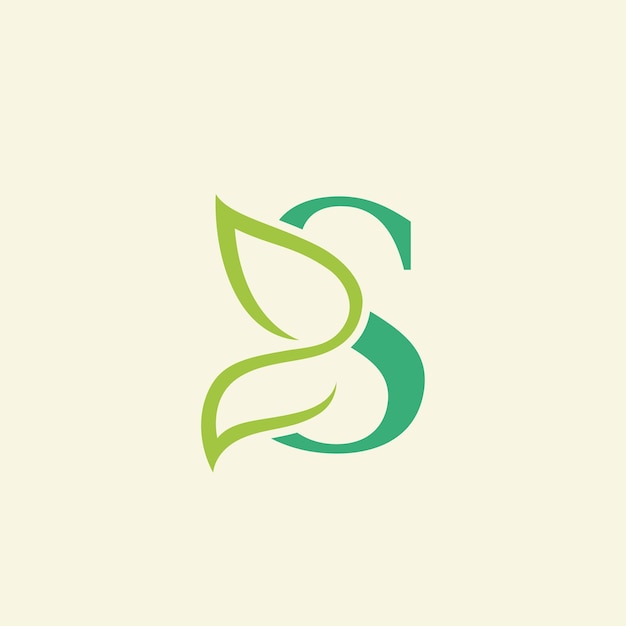 beauty butterfly green natural logo design letter S