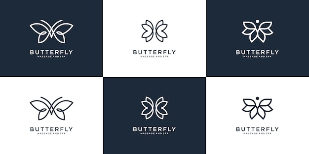 Beauty butterfly logo collection with line art style