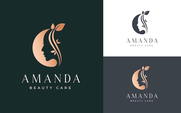 Beauty care gold woman logo template