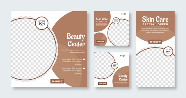 Beauty Care Spa Center Makeup Banner for Social Media Post and Web Internet Ads Flyer Template Set