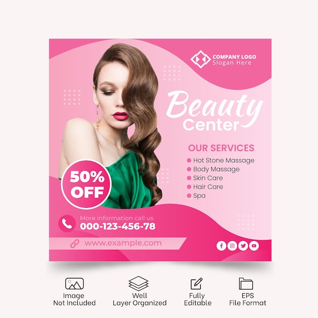 Beauty center social media post design templates