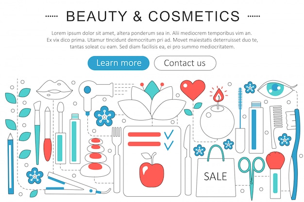 Beauty and cosmetics flat line concept