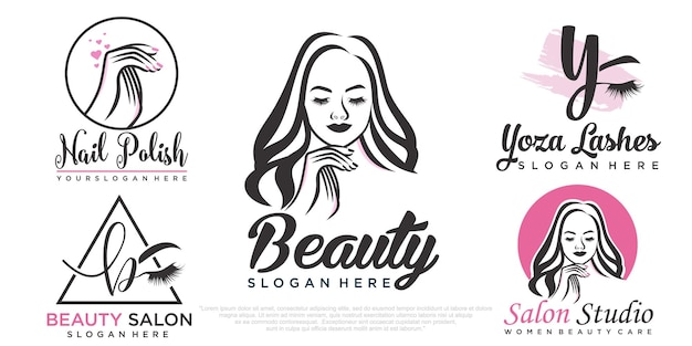 Beauty eyelashes extension beauty women and nail icon set logo design