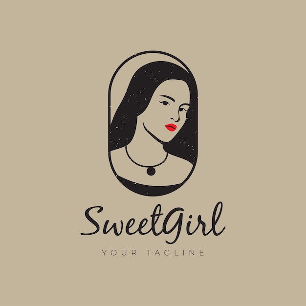 Beauty face woman vintage logo design vector graphic illustration