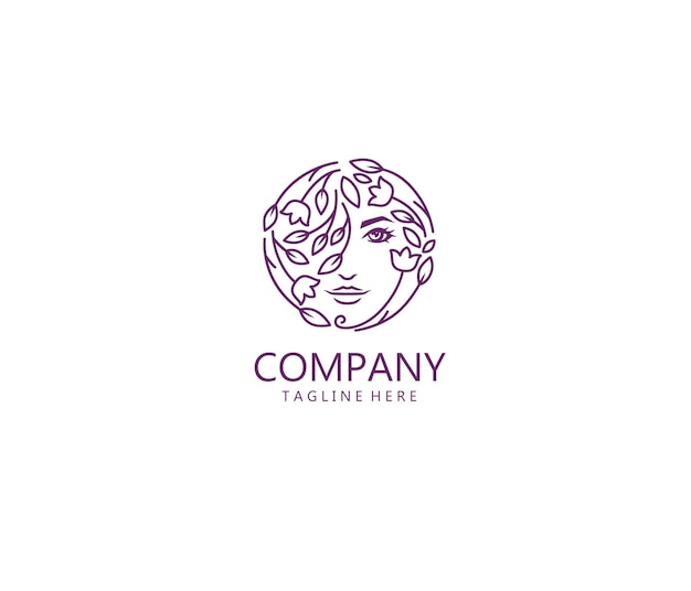 beauty face women floral line art logo