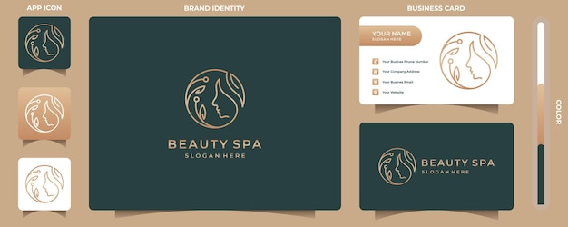 Beauty feminine women face logo design and business card, branding logo for cosmetics skin care