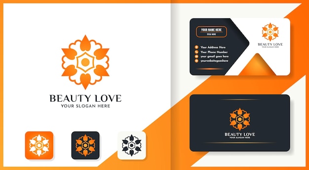 Beauty flower logo design use love concept and business card