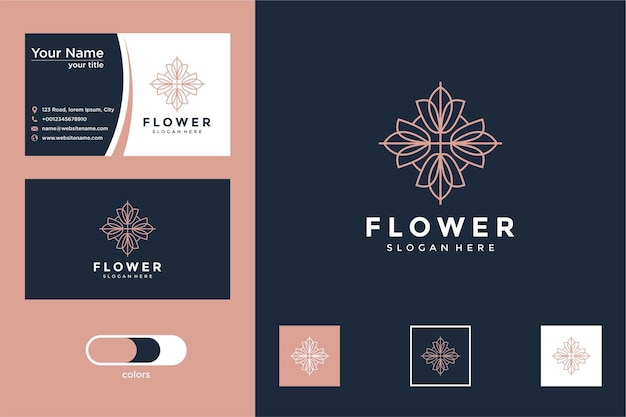 beauty flower logo with line style design and business card