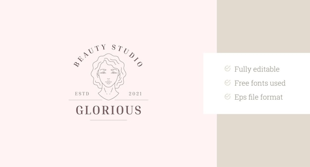 Vector beauty gentle female portrait minimalist line art logo design template vector illustration