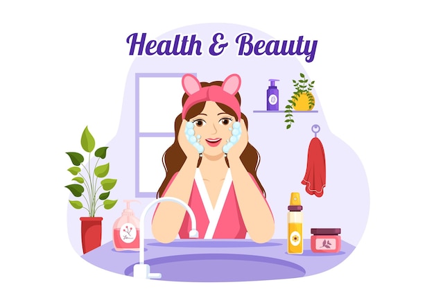 Beauty and Health Illustration with Natural Cosmetics and Eco Products for Skin or Treatment Face