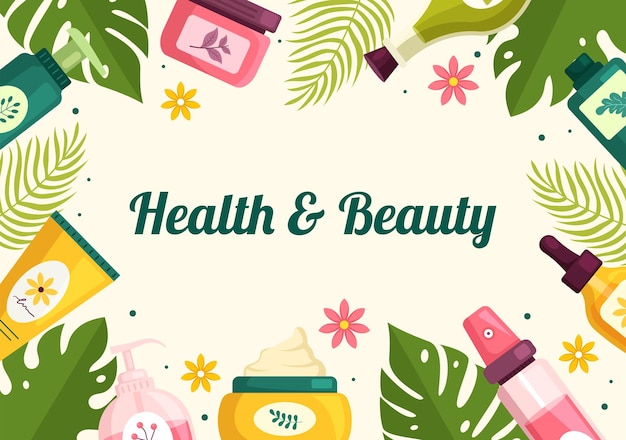 Beauty and Health Illustration with Natural Cosmetics and Eco Products for Skin or Treatment Face