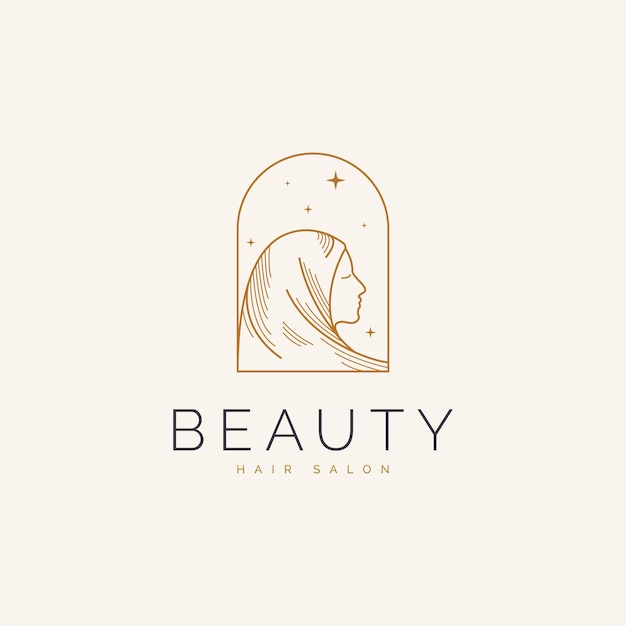 Beauty hijab logo with luxury gold line art