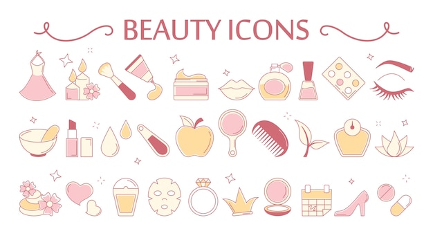 Beauty icon set. Collection of cosmetic and skin