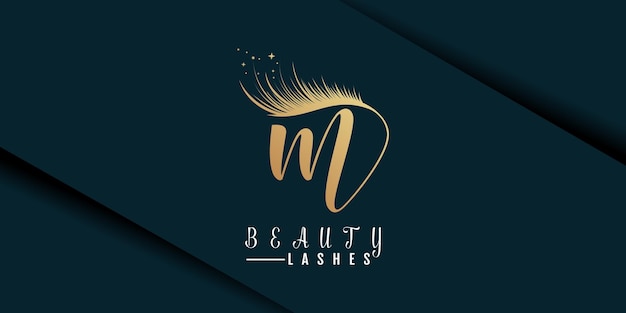 Beauty lashes logo with letter m gold gradient premium vector