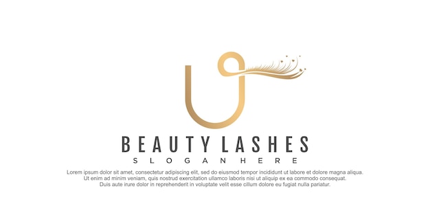 Beauty lashes with letter u concept premium vector