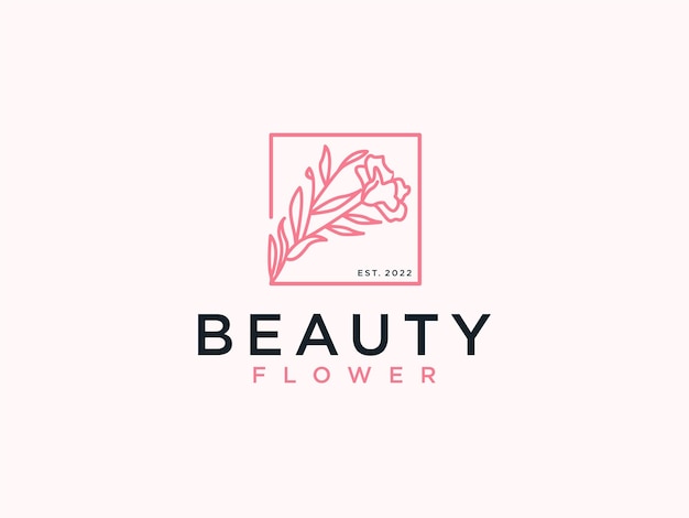 Beauty leaf and flower line art logo design