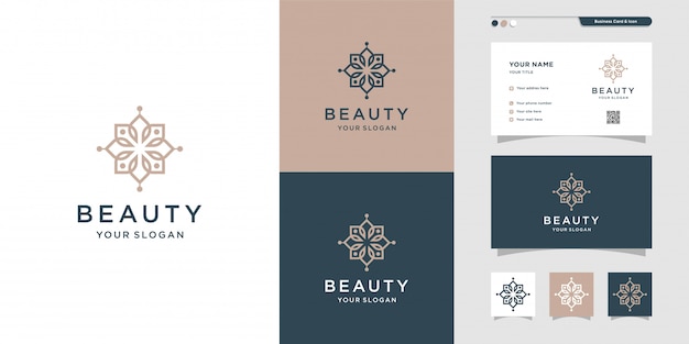 Beauty logo and business card design illustration. Beauty, fashion, salon, spa, yoga, flower Premium 