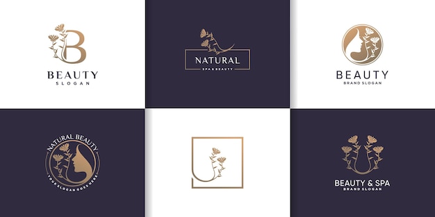 Beauty logo collection with creative element concept Premium Vector