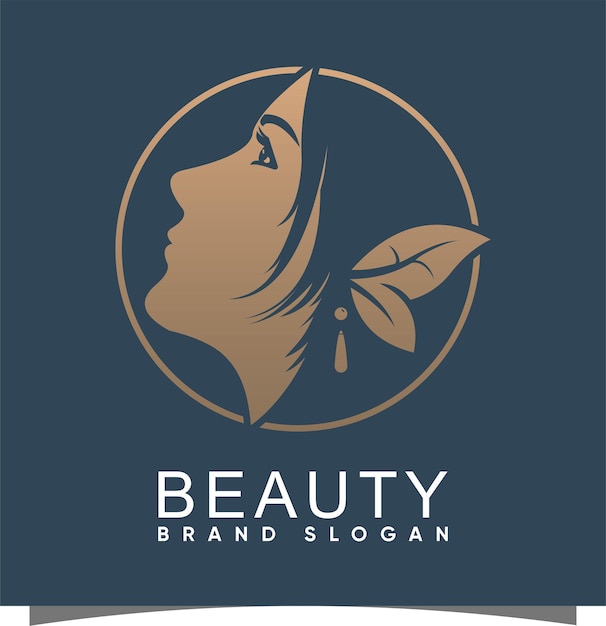 Beauty logo with leaf and circle modern design premium vector