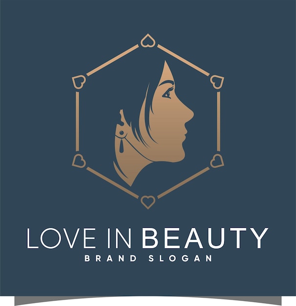 Beauty logo with love and hexagon modern design premium vector