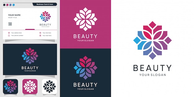 Beauty logo with mozaic concept and business card design, spa, beauty, health, woman, icon