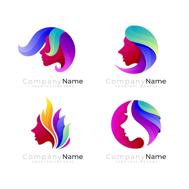 Beauty logo with salon design template , abstract people icon