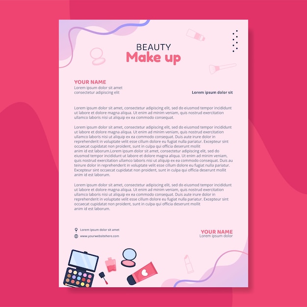 Beauty Makeup Letterhead Template Flat Cartoon Background Vector Illustration