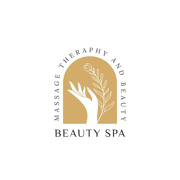 Beauty Massage Spa Therapy Logo Design Inspiration with Hand and Leaf Flower Icon