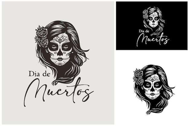 Beauty Mexican Woman Face Sugar Skull Make Up for Dia de los Muertos Mexico Day of the Dead logo