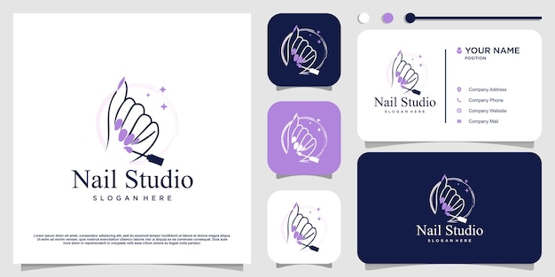 Beauty nail logo design vector with creative unique style Premium Vector