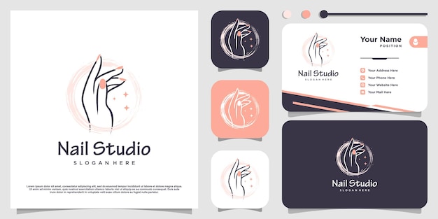 Beauty nail logo design vector with creative unique style Premium Vector