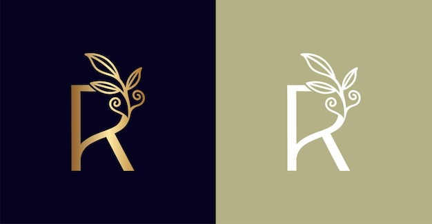 BEAUTY NATURAL LEAF LOGO VECTOR LETTER R