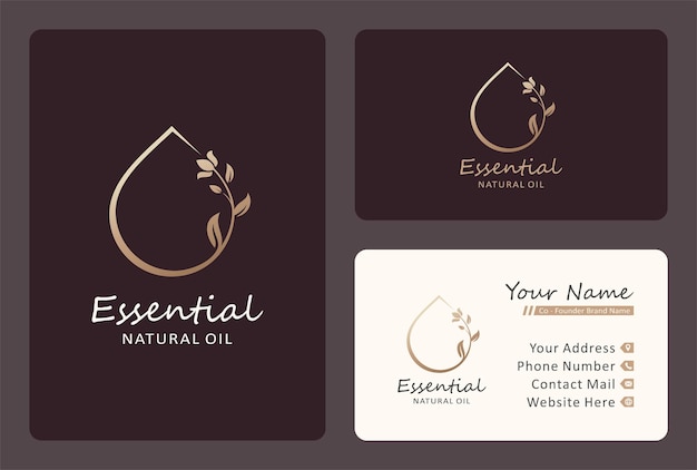 Beauty nutrition logo design, drop symbol combine with flower branch in golden color.