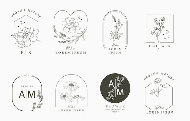 Beauty occult logo collection with geometric,magnolia,lavender,moon,star,flower.