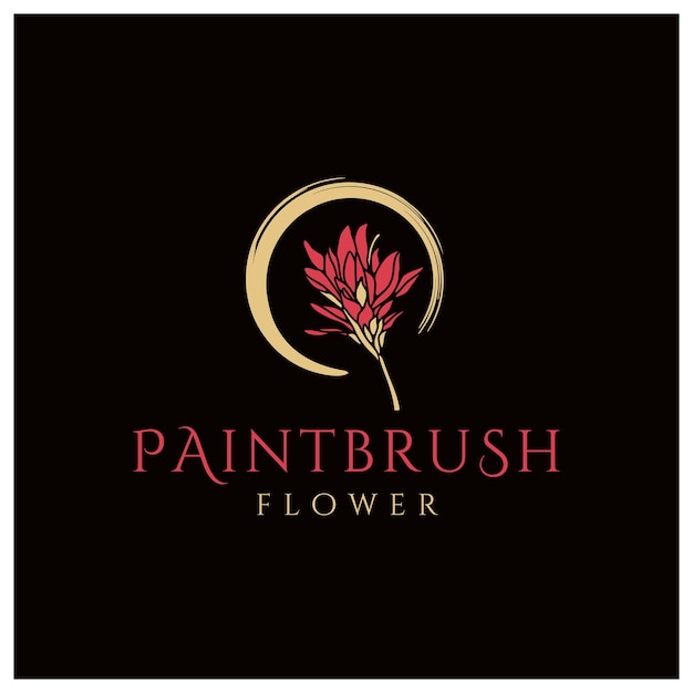 Beauty Paintbrush Flower Bloom Plant with Circular swoosh logo design