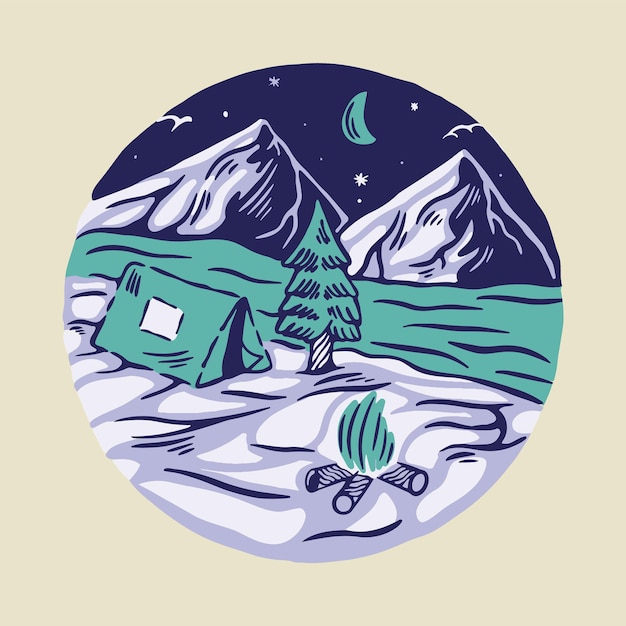 Beauty place for camping at night graphic illustration vector art tshirt design