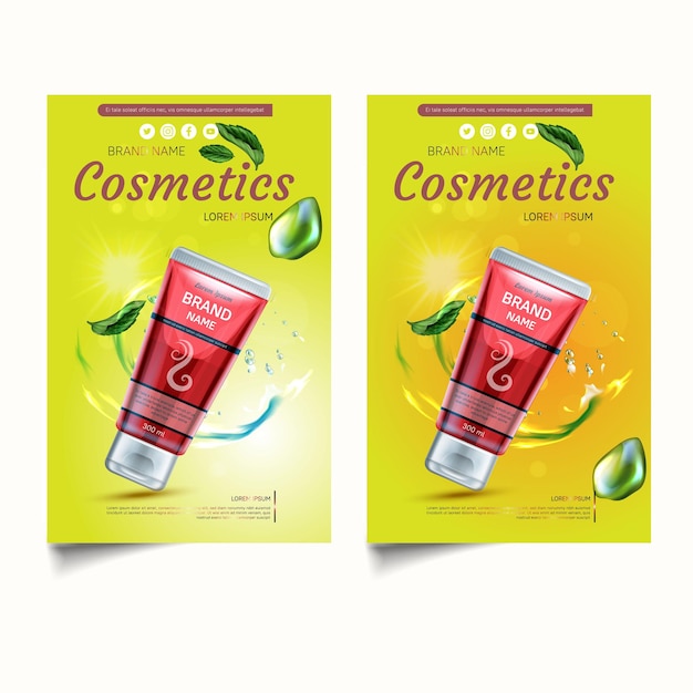 Beauty product cosmetics bottles banner