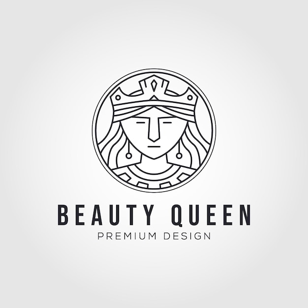 Beauty queen face logo design vector line art style